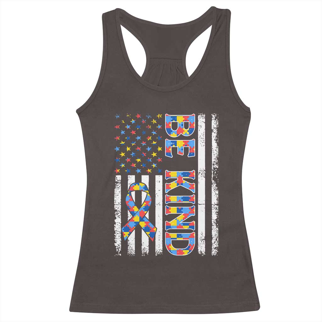 Be Kind Autism Racerback Tank Top USA flag Autistic Support