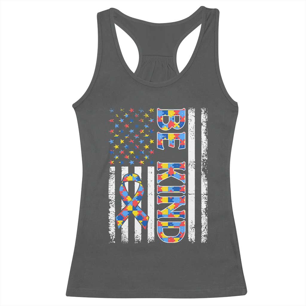 Be Kind Autism Racerback Tank Top USA flag Autistic Support