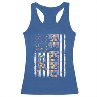 Be Kind Autism Racerback Tank Top USA flag Autistic Support