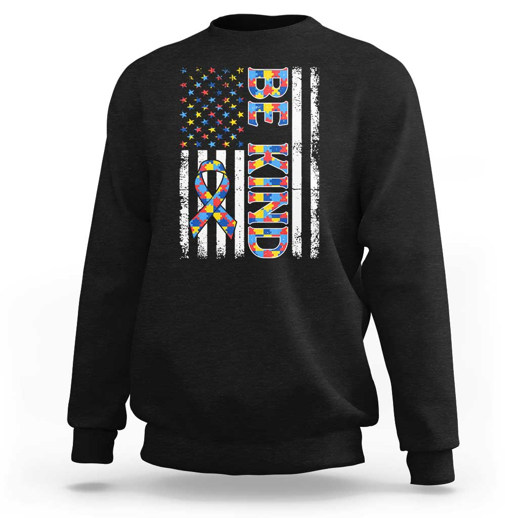 Be Kind Autism Sweatshirt USA flag Autistic Support