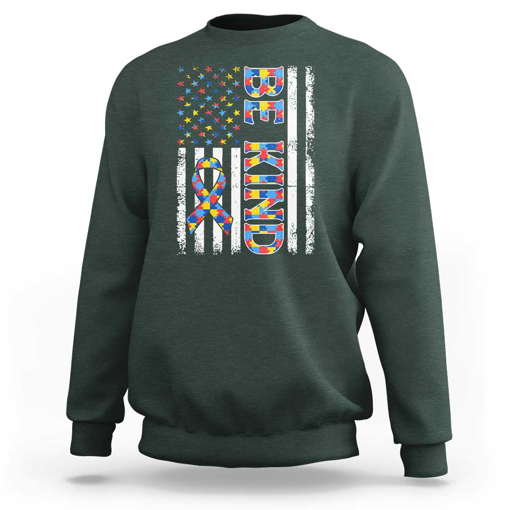 Be Kind Autism Sweatshirt USA flag Autistic Support