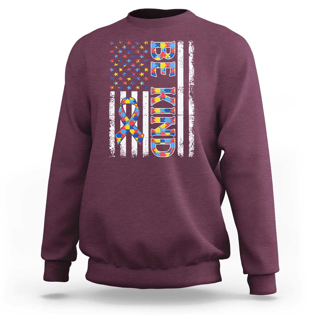 Be Kind Autism Sweatshirt USA flag Autistic Support
