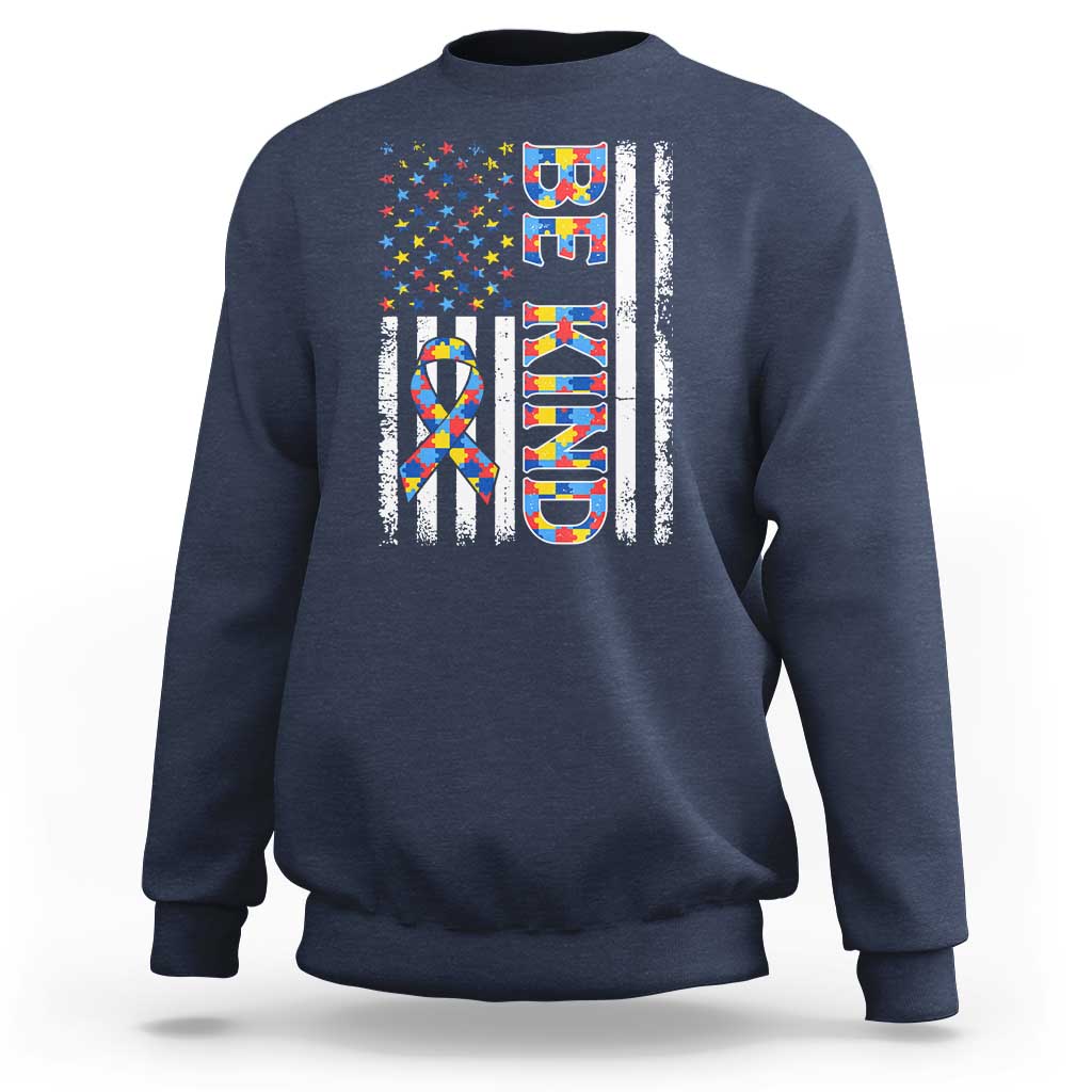 Be Kind Autism Sweatshirt USA flag Autistic Support