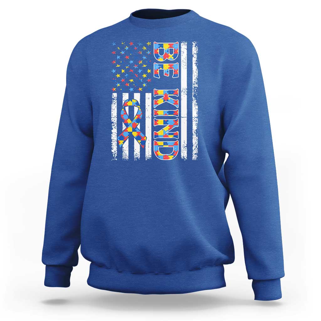 Be Kind Autism Sweatshirt USA flag Autistic Support