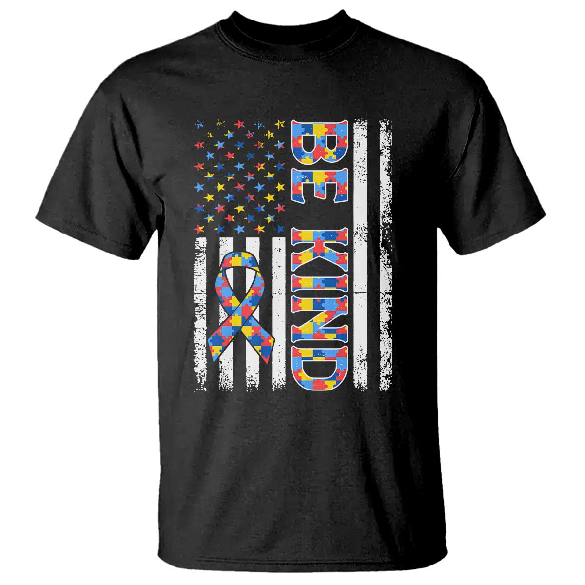 Be Kind Autism T Shirt USA flag Autistic Support