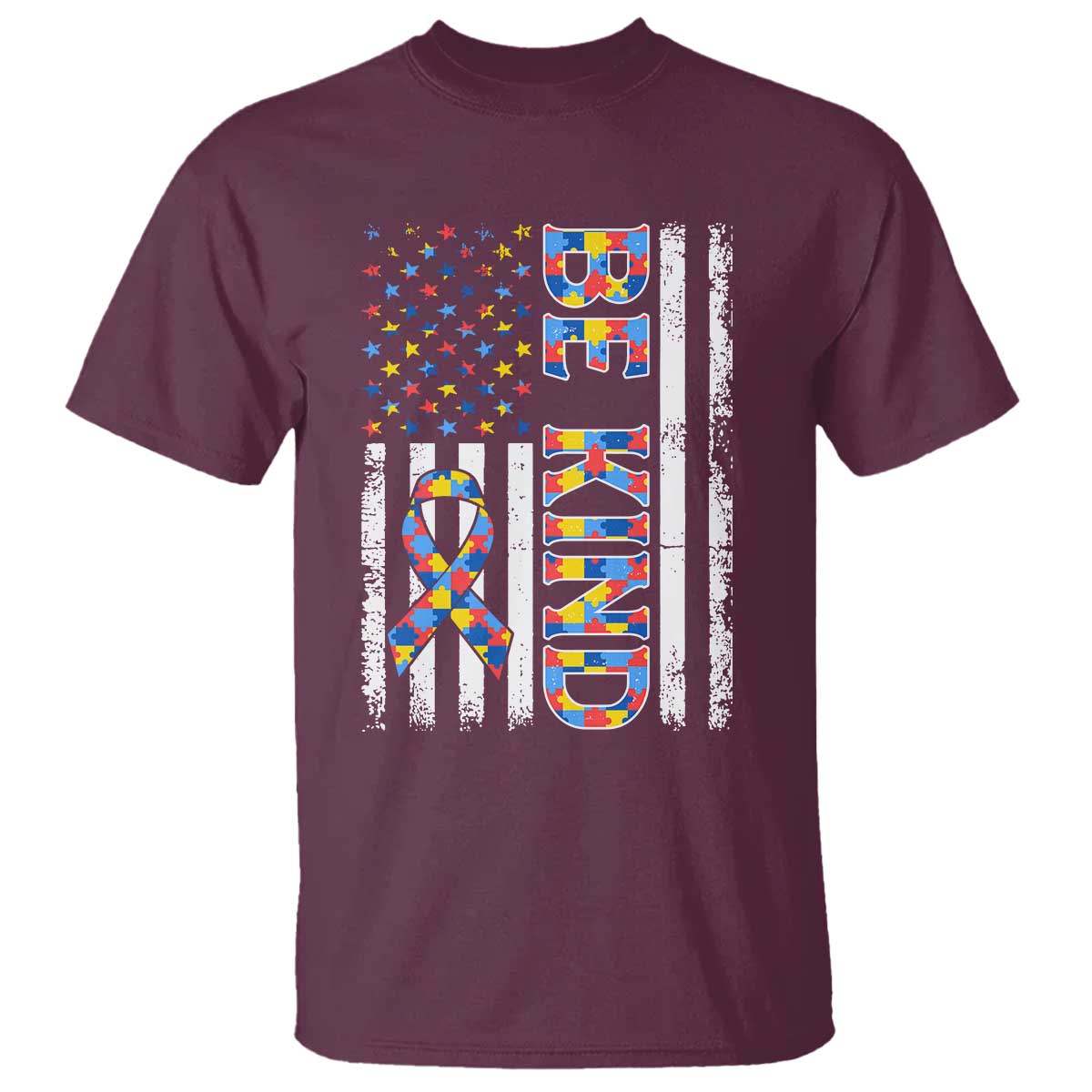Be Kind Autism T Shirt USA flag Autistic Support