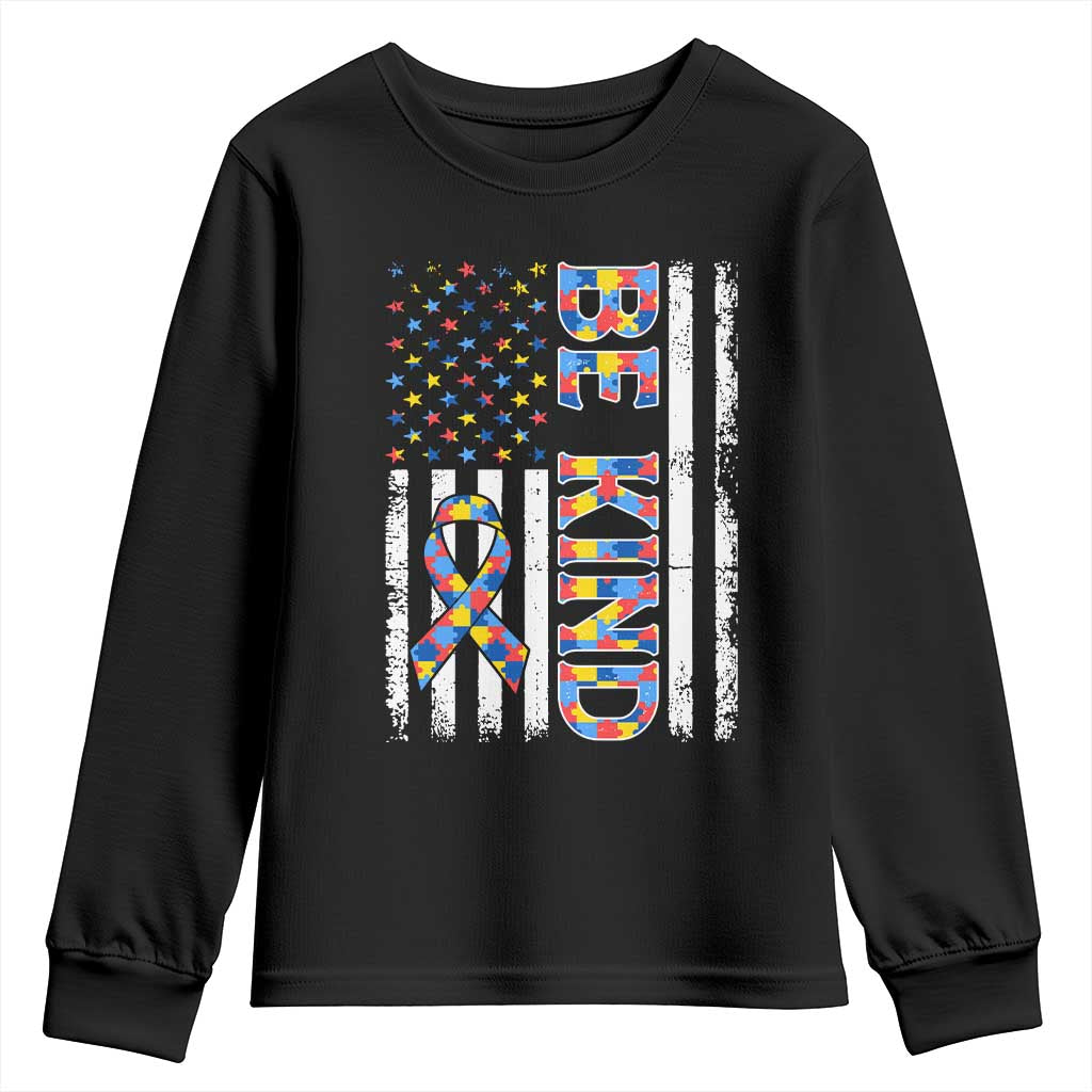 Be Kind Autism Youth Sweatshirt USA flag Autistic Support