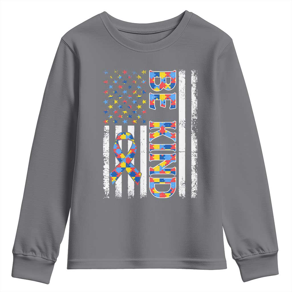 Be Kind Autism Youth Sweatshirt USA flag Autistic Support