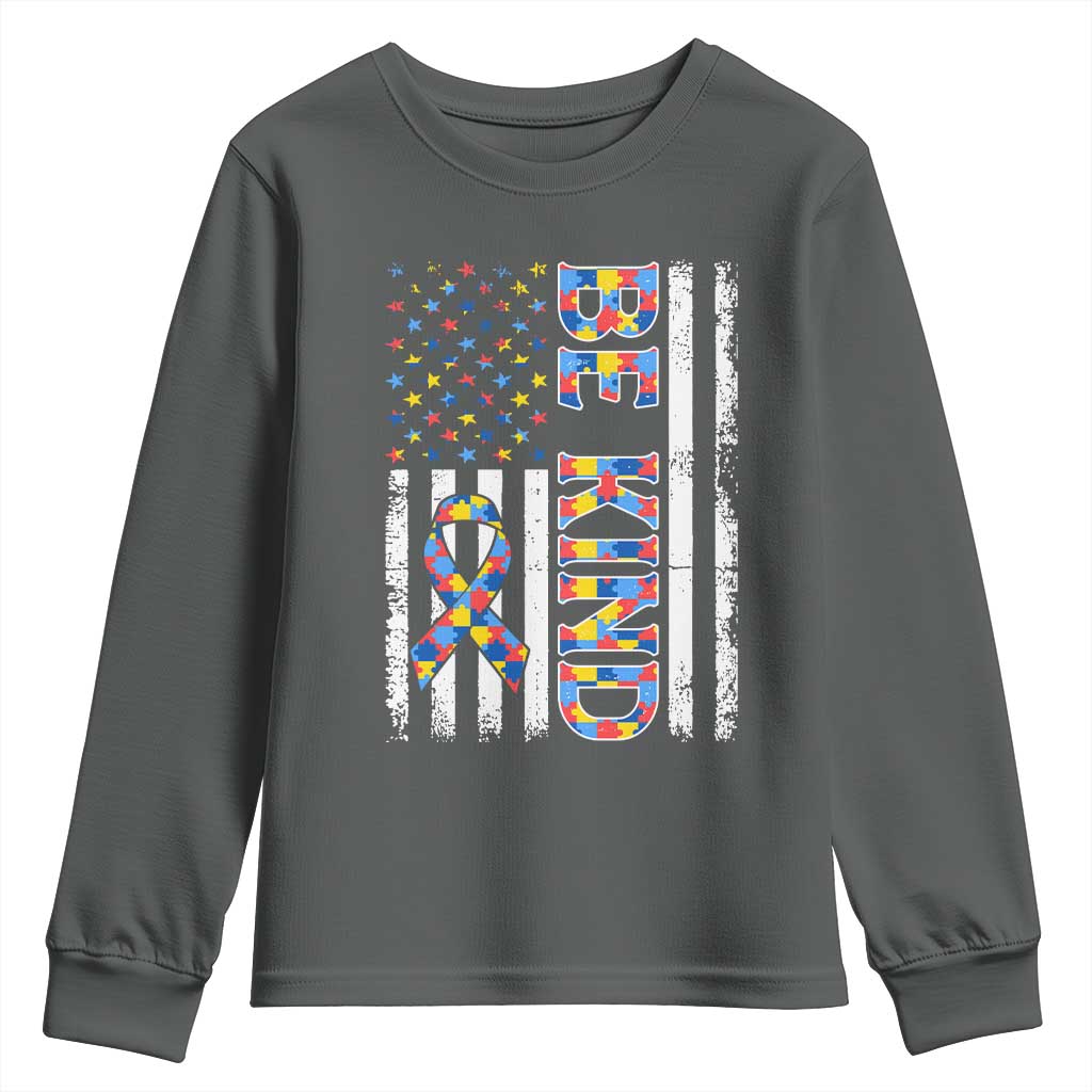 Be Kind Autism Youth Sweatshirt USA flag Autistic Support