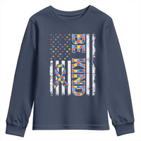 Be Kind Autism Youth Sweatshirt USA flag Autistic Support
