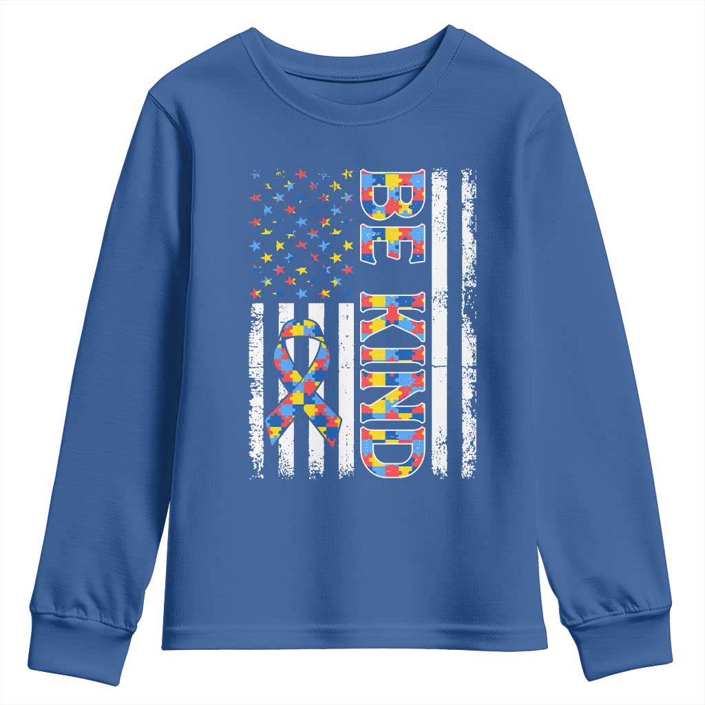 Be Kind Autism Youth Sweatshirt USA flag Autistic Support
