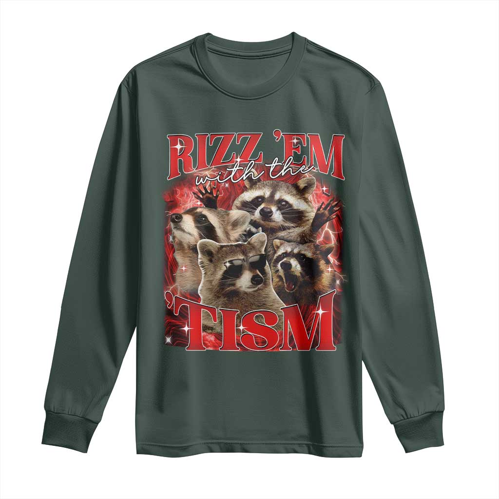 Autism Funny Long Sleeve Shirt Rizz Em With The Tism Meme Autistic Racoon