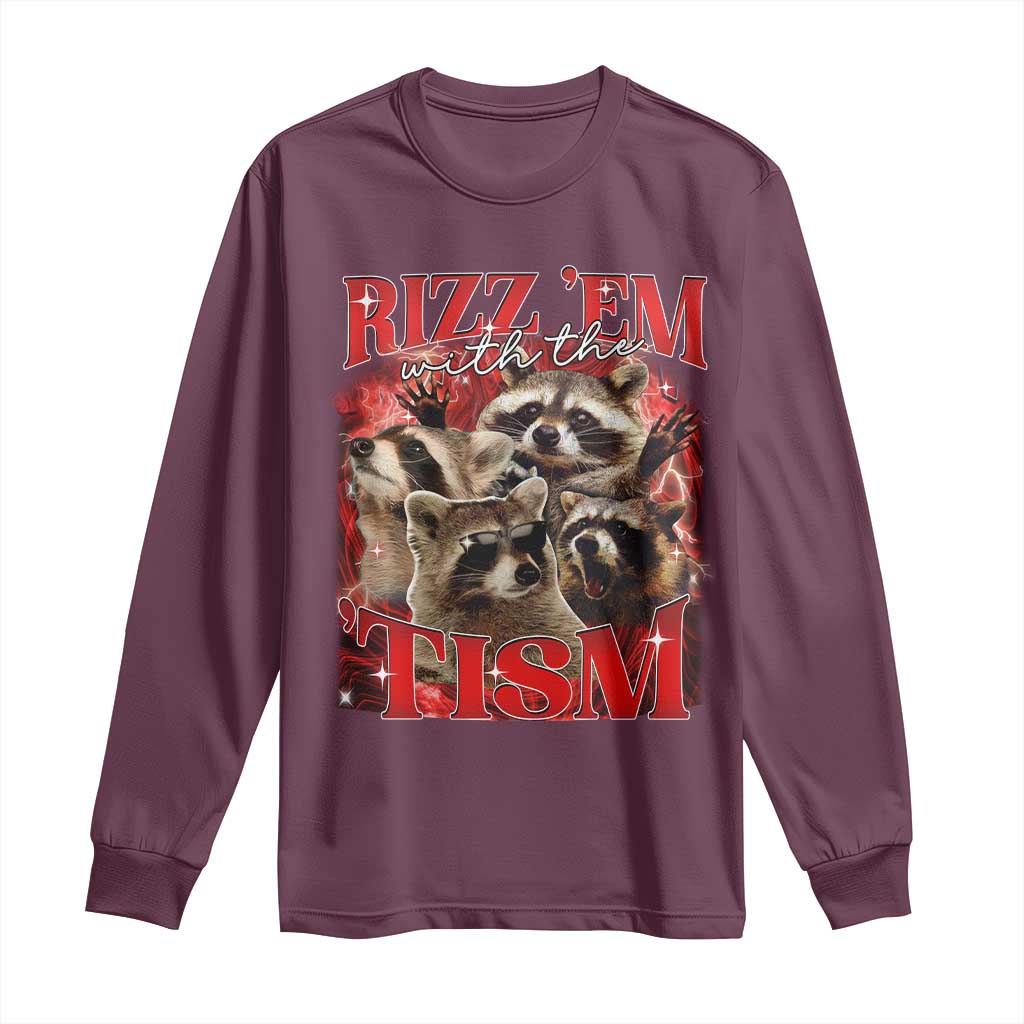 Autism Funny Long Sleeve Shirt Rizz Em With The Tism Meme Autistic Racoon