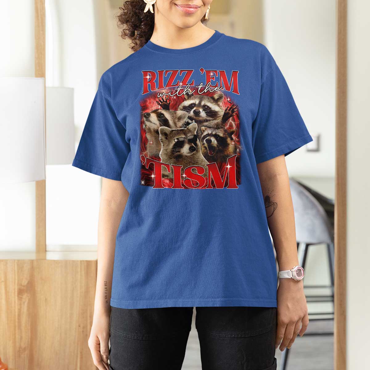 Autism Funny T Shirt For Women Rizz Em With The Tism Meme Autistic Racoon