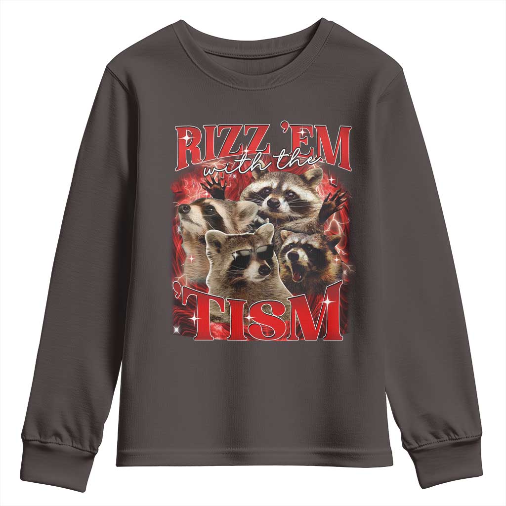 Autism Funny Youth Sweatshirt Rizz Em With The Tism Meme Autistic Racoon