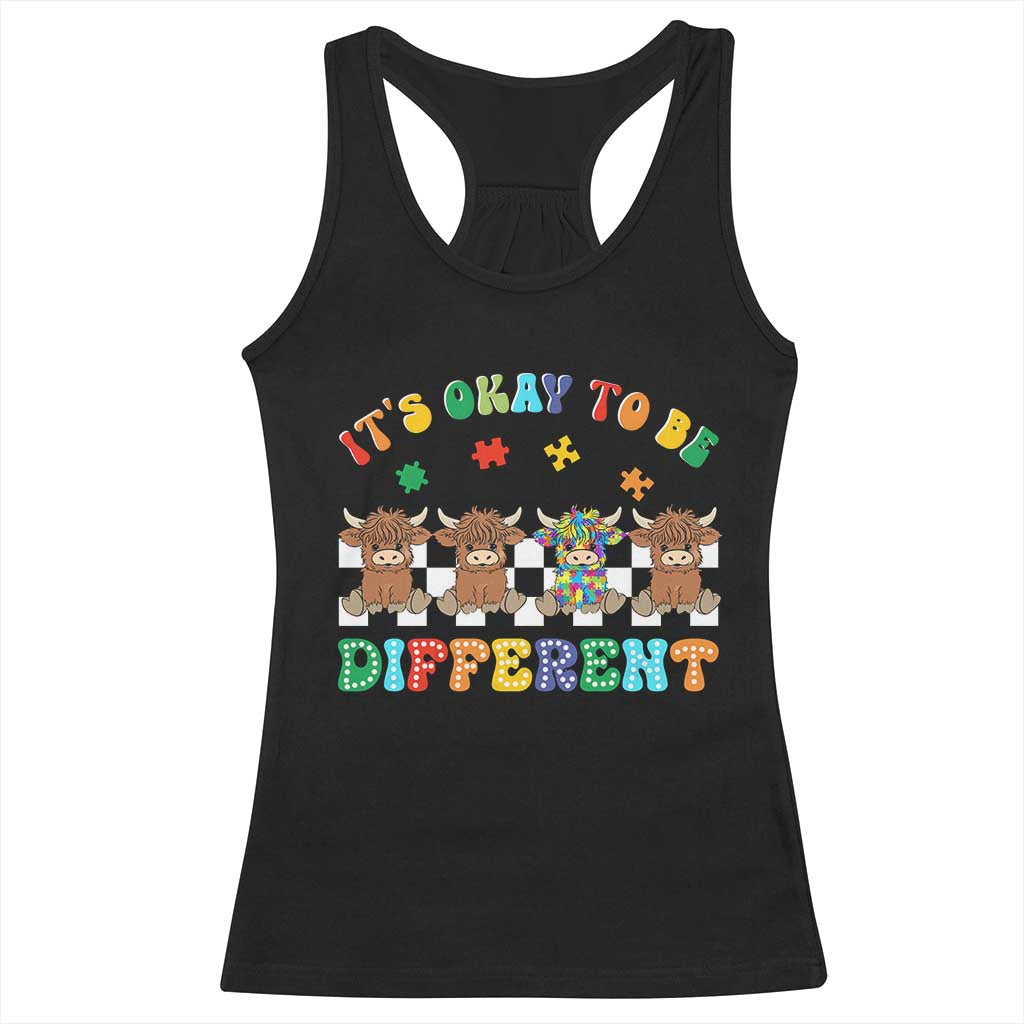 It’s Okay To Be Different Autism Awareness Racerback Tank Top Autistic Cow Positivity Vibe