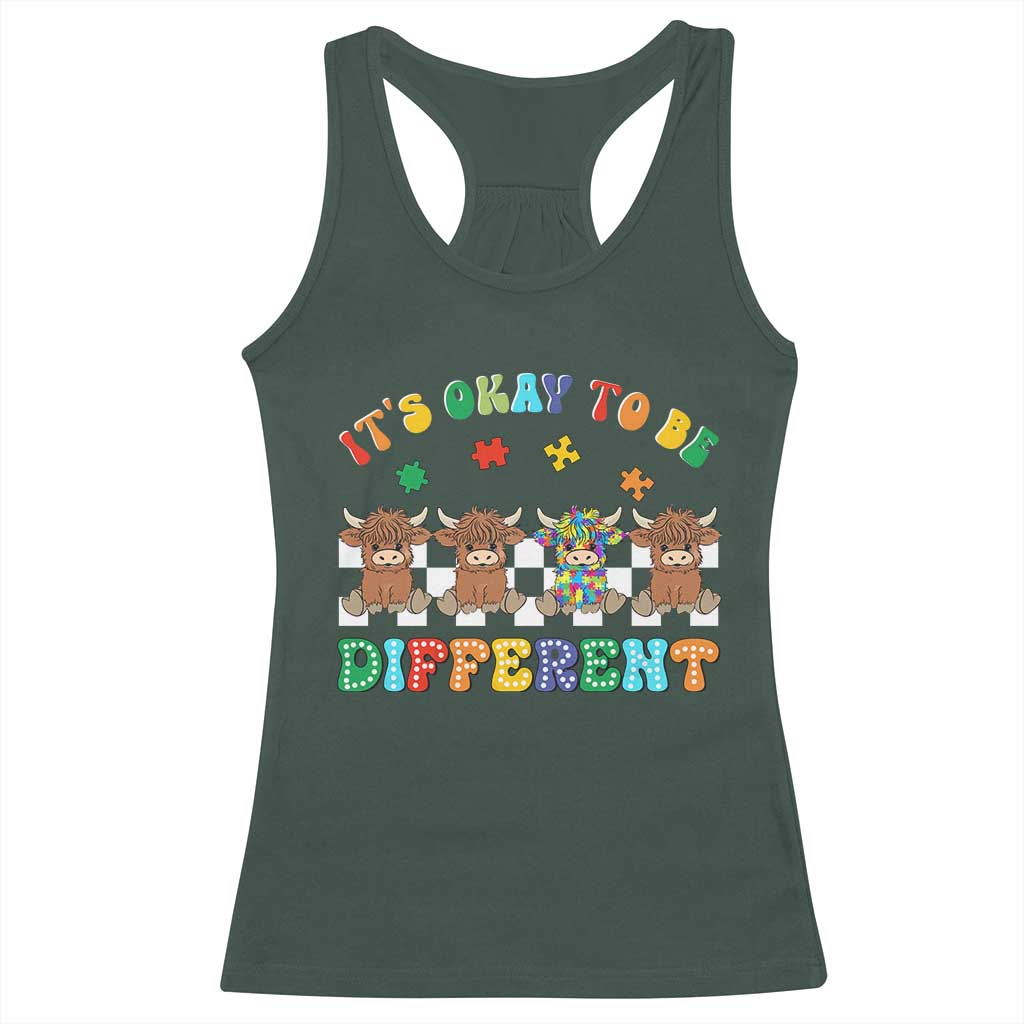 It’s Okay To Be Different Autism Awareness Racerback Tank Top Autistic Cow Positivity Vibe
