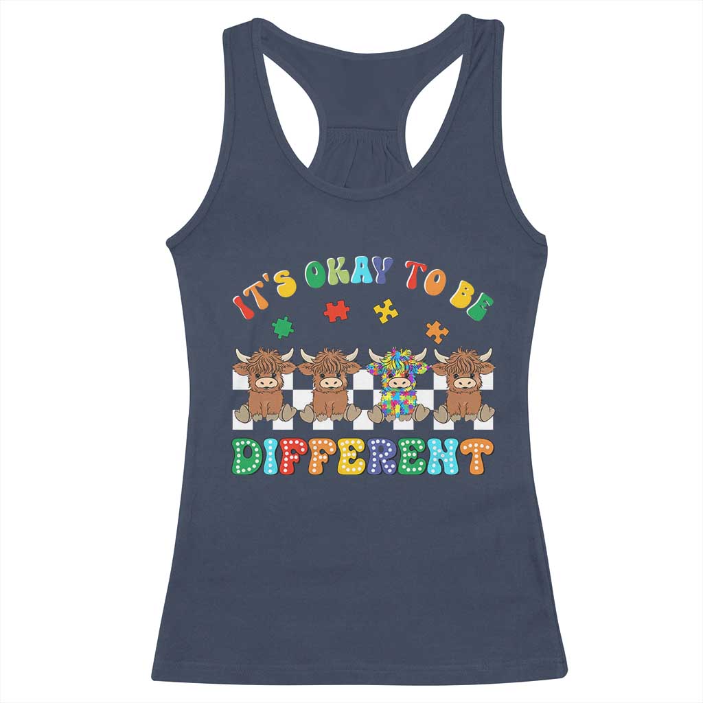 It’s Okay To Be Different Autism Awareness Racerback Tank Top Autistic Cow Positivity Vibe