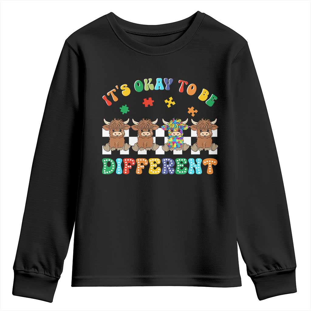It’s Okay To Be Different Autism Awareness Youth Sweatshirt Autistic Cow Positivity Vibe