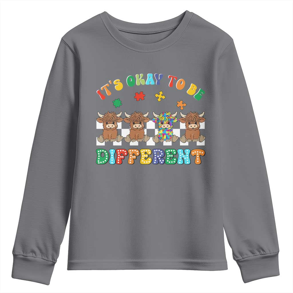 It’s Okay To Be Different Autism Awareness Youth Sweatshirt Autistic Cow Positivity Vibe
