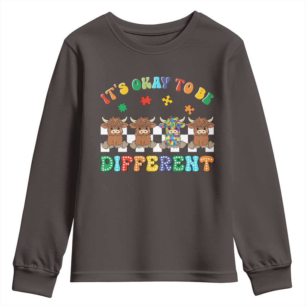 It’s Okay To Be Different Autism Awareness Youth Sweatshirt Autistic Cow Positivity Vibe