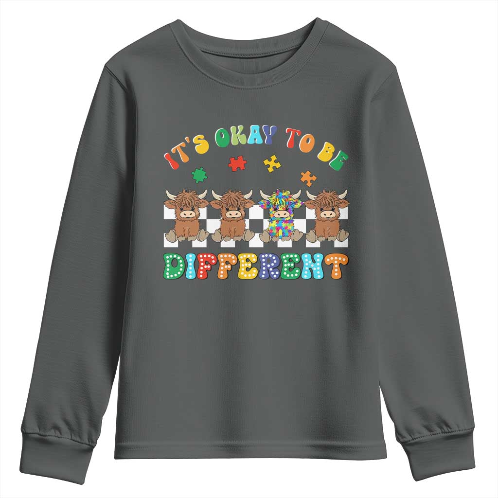 It’s Okay To Be Different Autism Awareness Youth Sweatshirt Autistic Cow Positivity Vibe