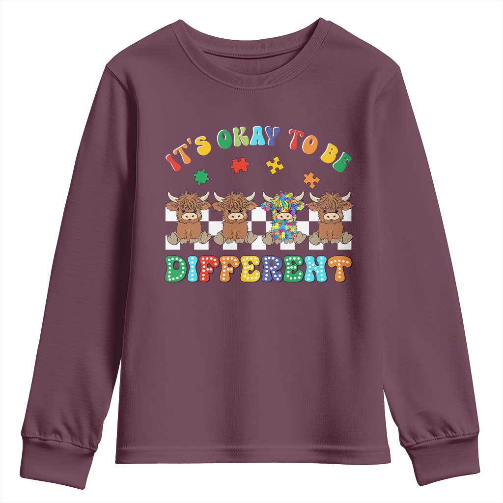 It’s Okay To Be Different Autism Awareness Youth Sweatshirt Autistic Cow Positivity Vibe