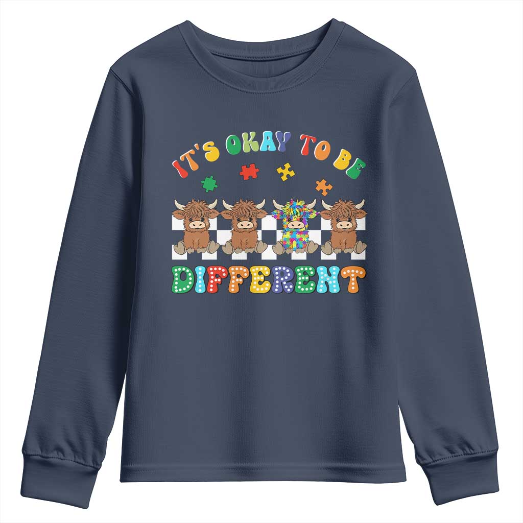 It’s Okay To Be Different Autism Awareness Youth Sweatshirt Autistic Cow Positivity Vibe