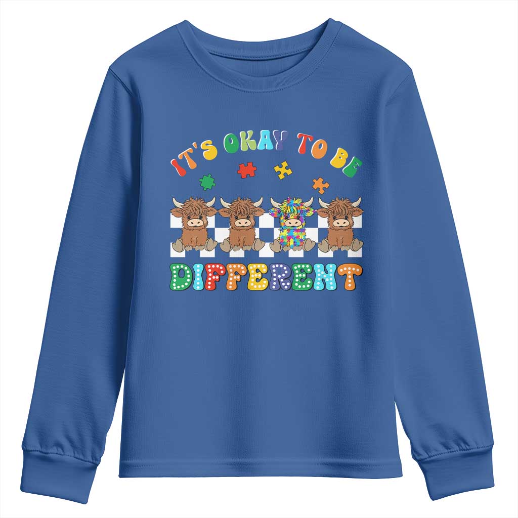It’s Okay To Be Different Autism Awareness Youth Sweatshirt Autistic Cow Positivity Vibe