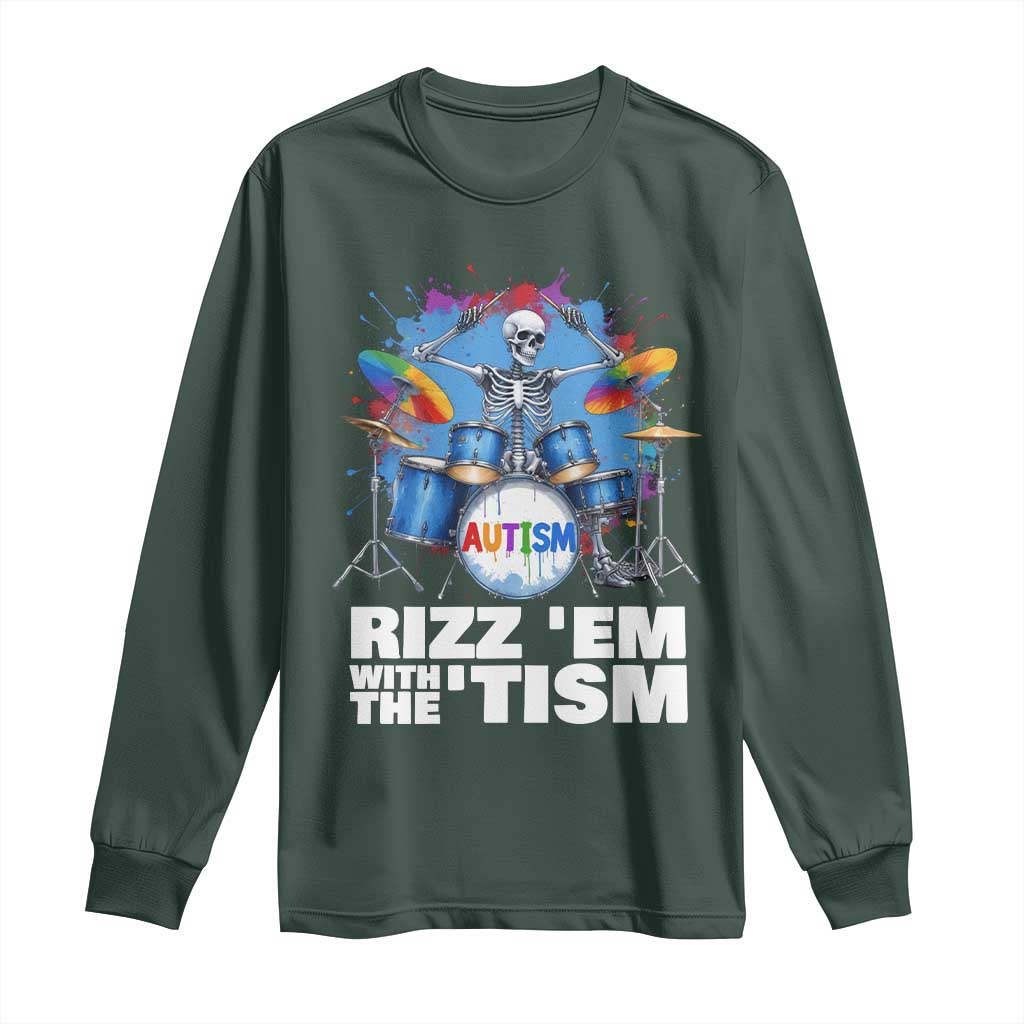 Autism Skeleton Meme Long Sleeve Shirt Rizz Em With The Tism Meme Autistic Drummer