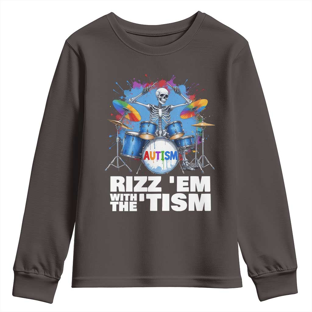 Autism Skeleton Meme Youth Sweatshirt Rizz Em With The Tism Meme Autistic Drummer