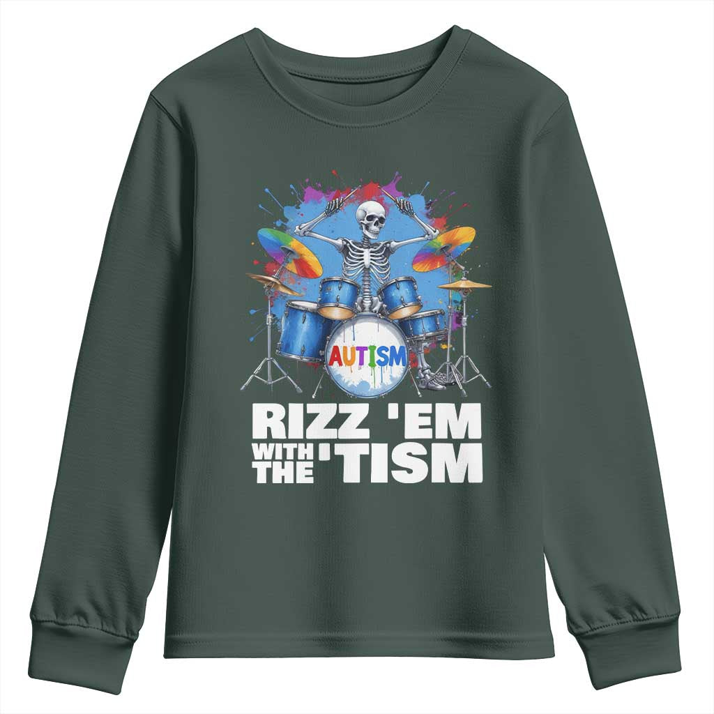 Autism Skeleton Meme Youth Sweatshirt Rizz Em With The Tism Meme Autistic Drummer