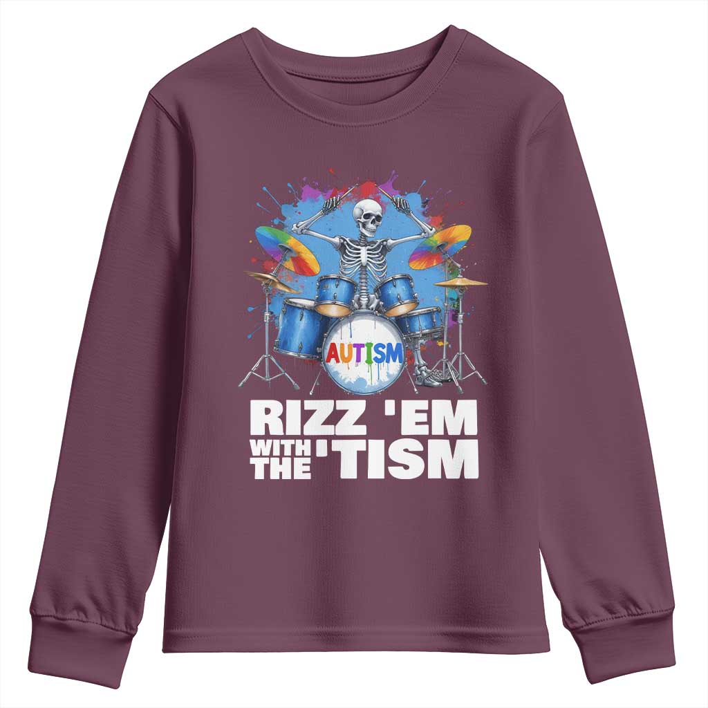 Autism Skeleton Meme Youth Sweatshirt Rizz Em With The Tism Meme Autistic Drummer