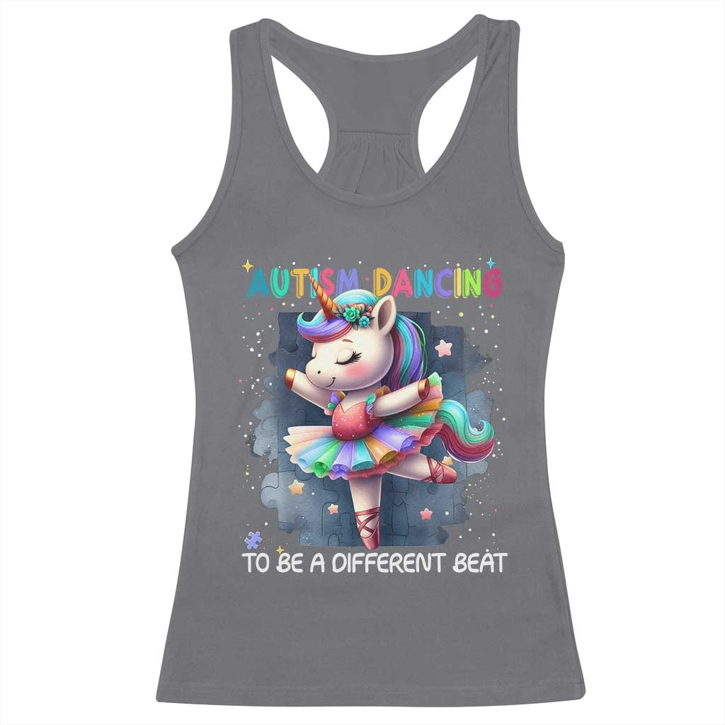 Autism Awareness Unicorn Racerback Tank Top Ballet Dancing To A Different Beat