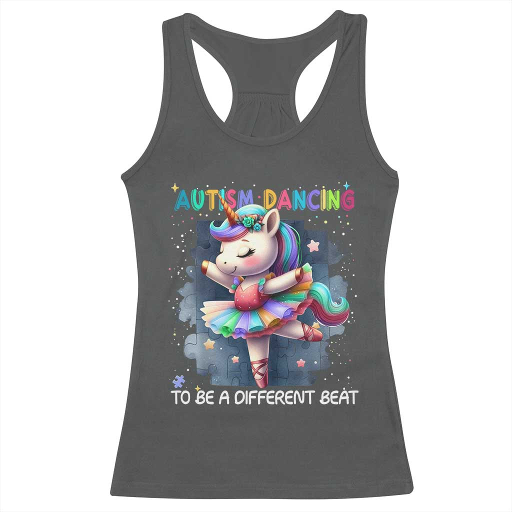 Autism Awareness Unicorn Racerback Tank Top Ballet Dancing To A Different Beat
