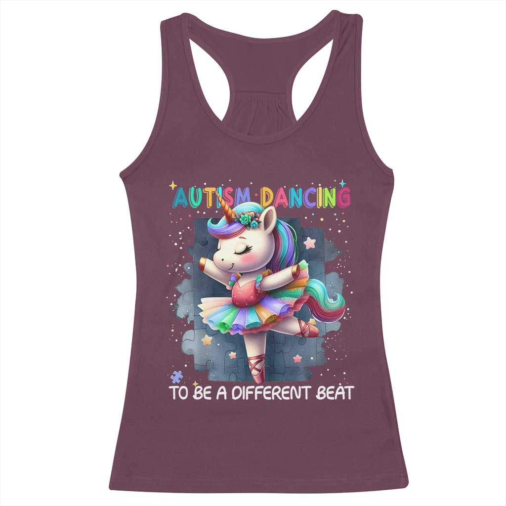 Autism Awareness Unicorn Racerback Tank Top Ballet Dancing To A Different Beat