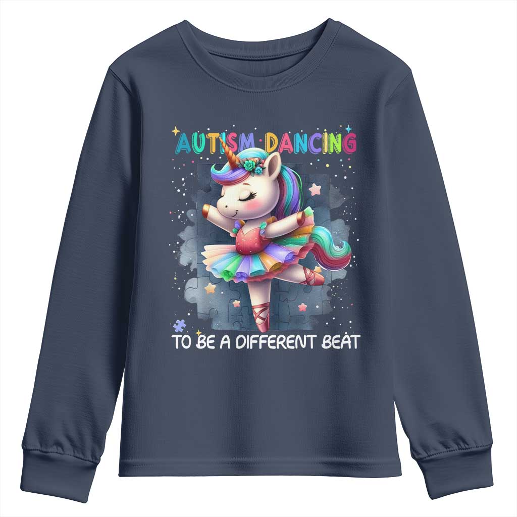 Autism Awareness Unicorn Youth Sweatshirt Ballet Dancing To A Different Beat