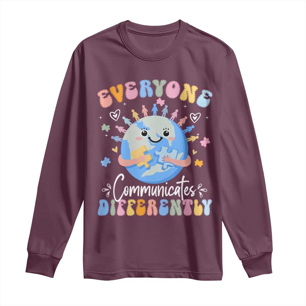 Autism Awareness Sped Teacher Long Sleeve Shirt Everyone Communicates Differently