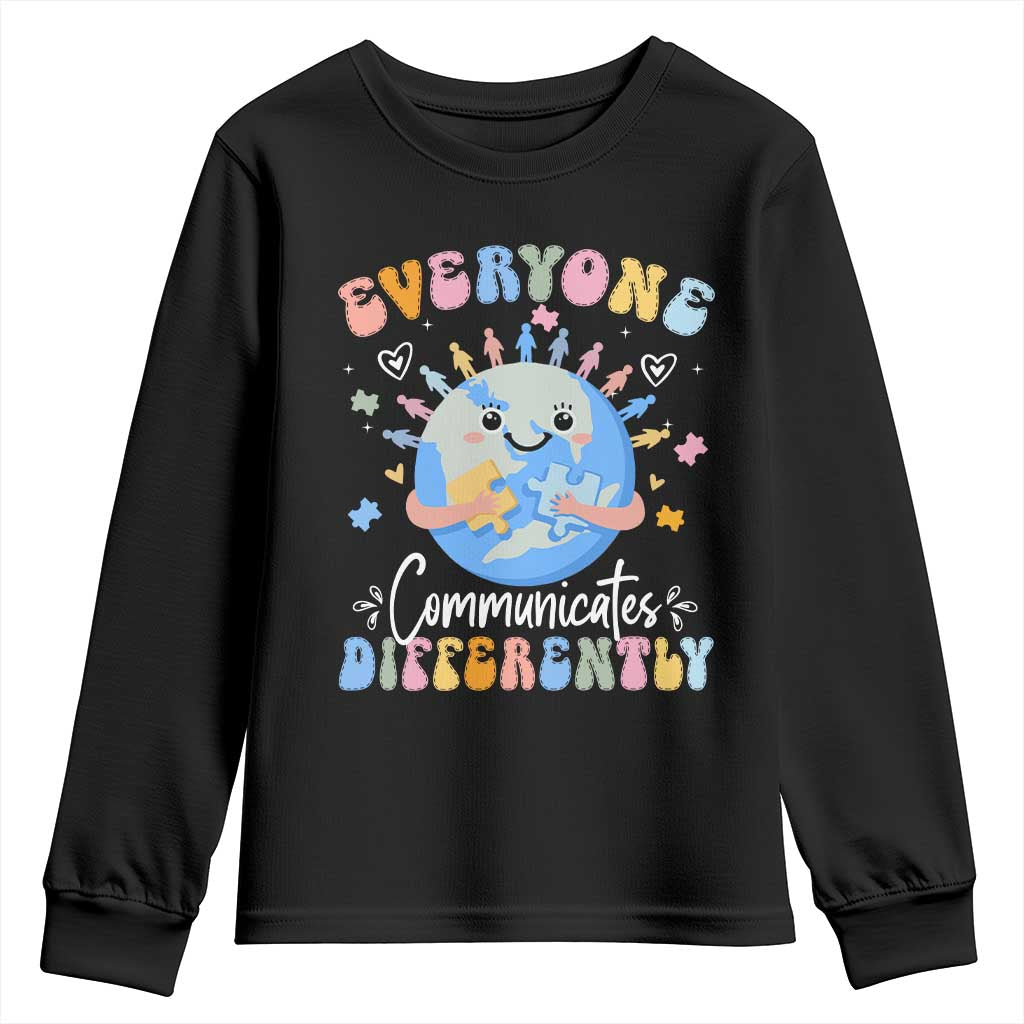 Autism Awareness Sped Teacher Youth Sweatshirt Everyone Communicates Differently