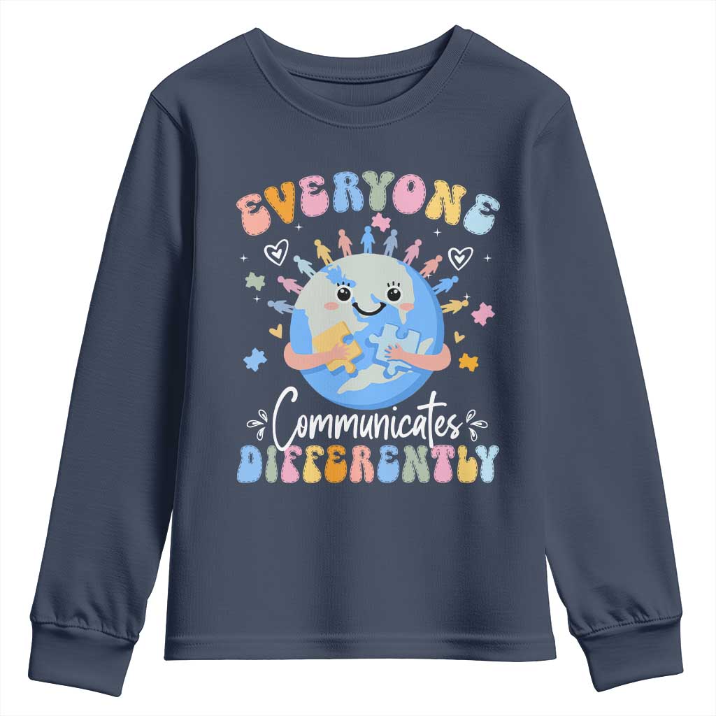 Autism Awareness Sped Teacher Youth Sweatshirt Everyone Communicates Differently