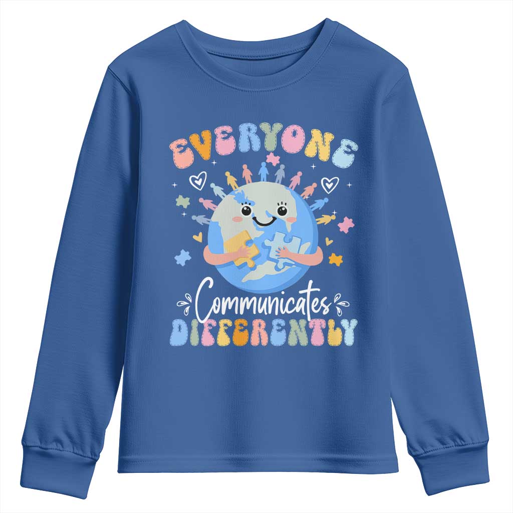 Autism Awareness Sped Teacher Youth Sweatshirt Everyone Communicates Differently