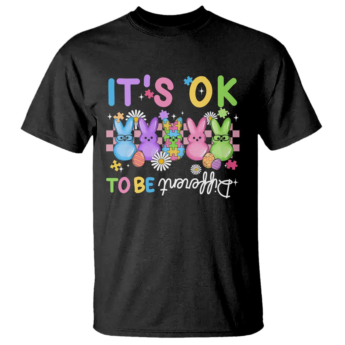 It’s Okay To Be Different T Shirt Bunny Puzzle Autism Awareness Easter