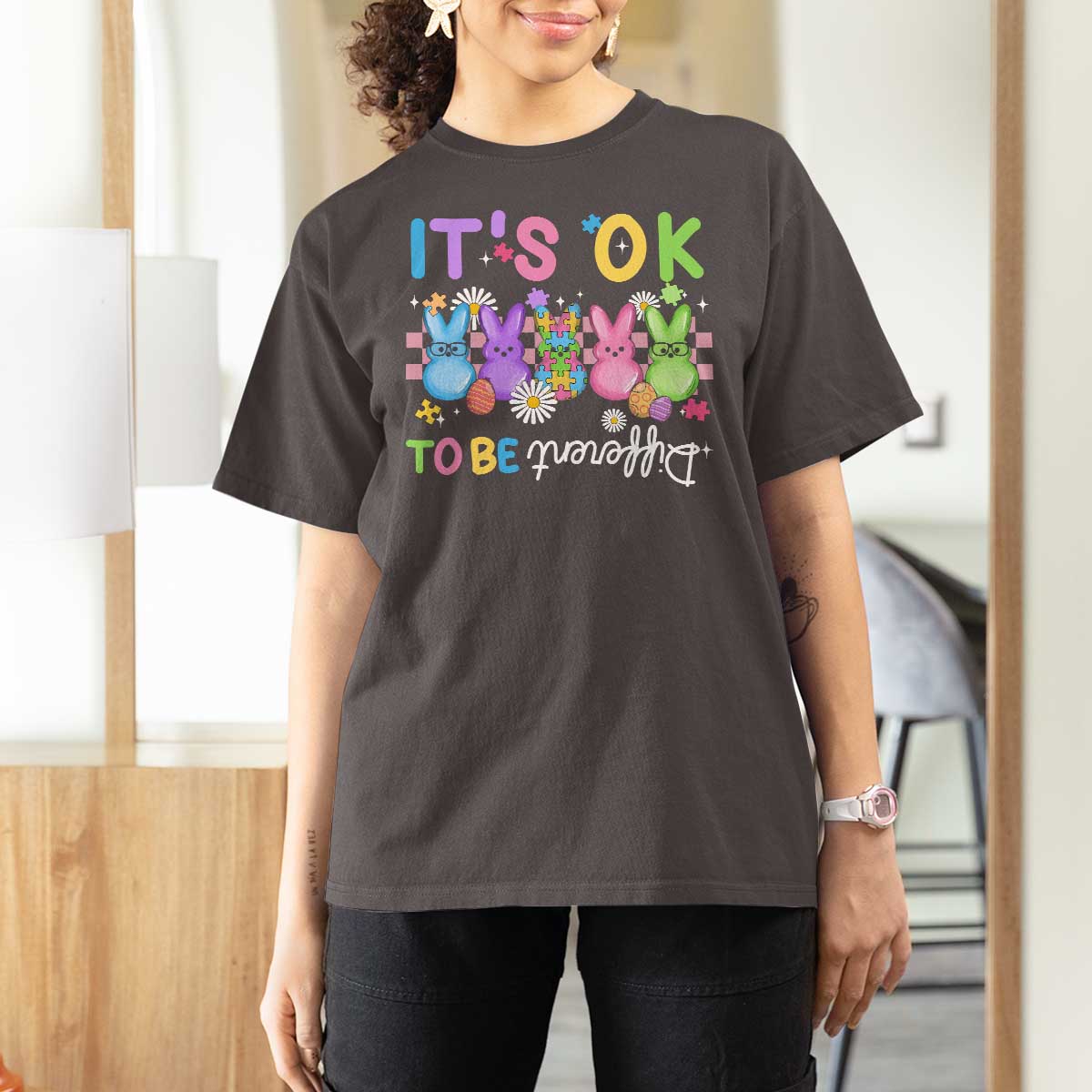 It’s Okay To Be Different T Shirt For Women Bunny Puzzle Autism Awareness Easter