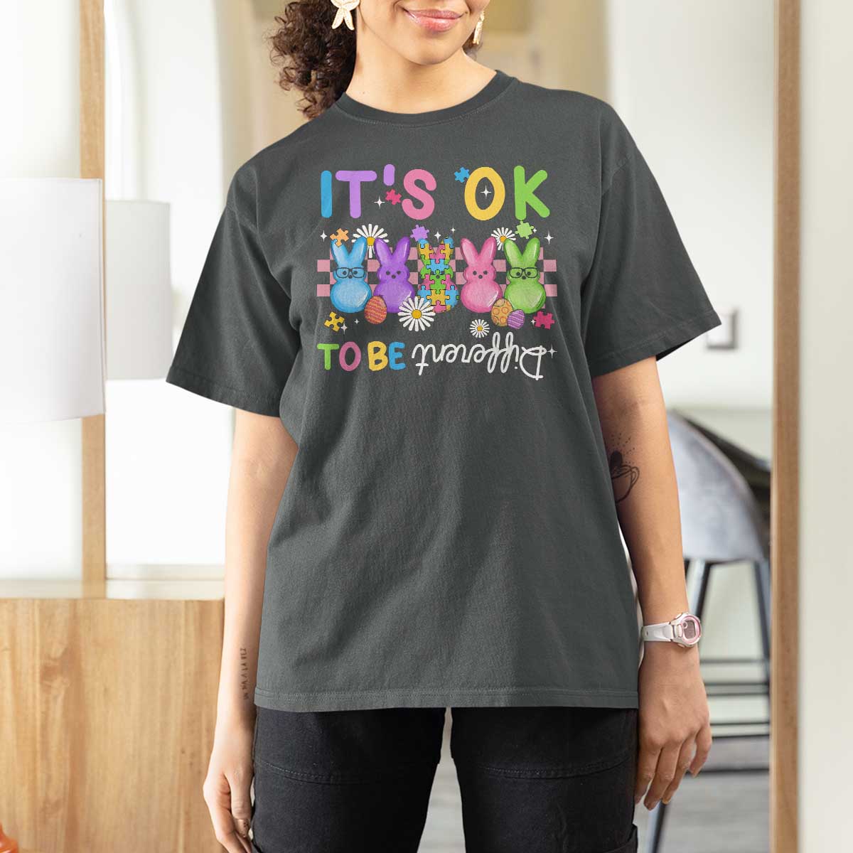It’s Okay To Be Different T Shirt For Women Bunny Puzzle Autism Awareness Easter