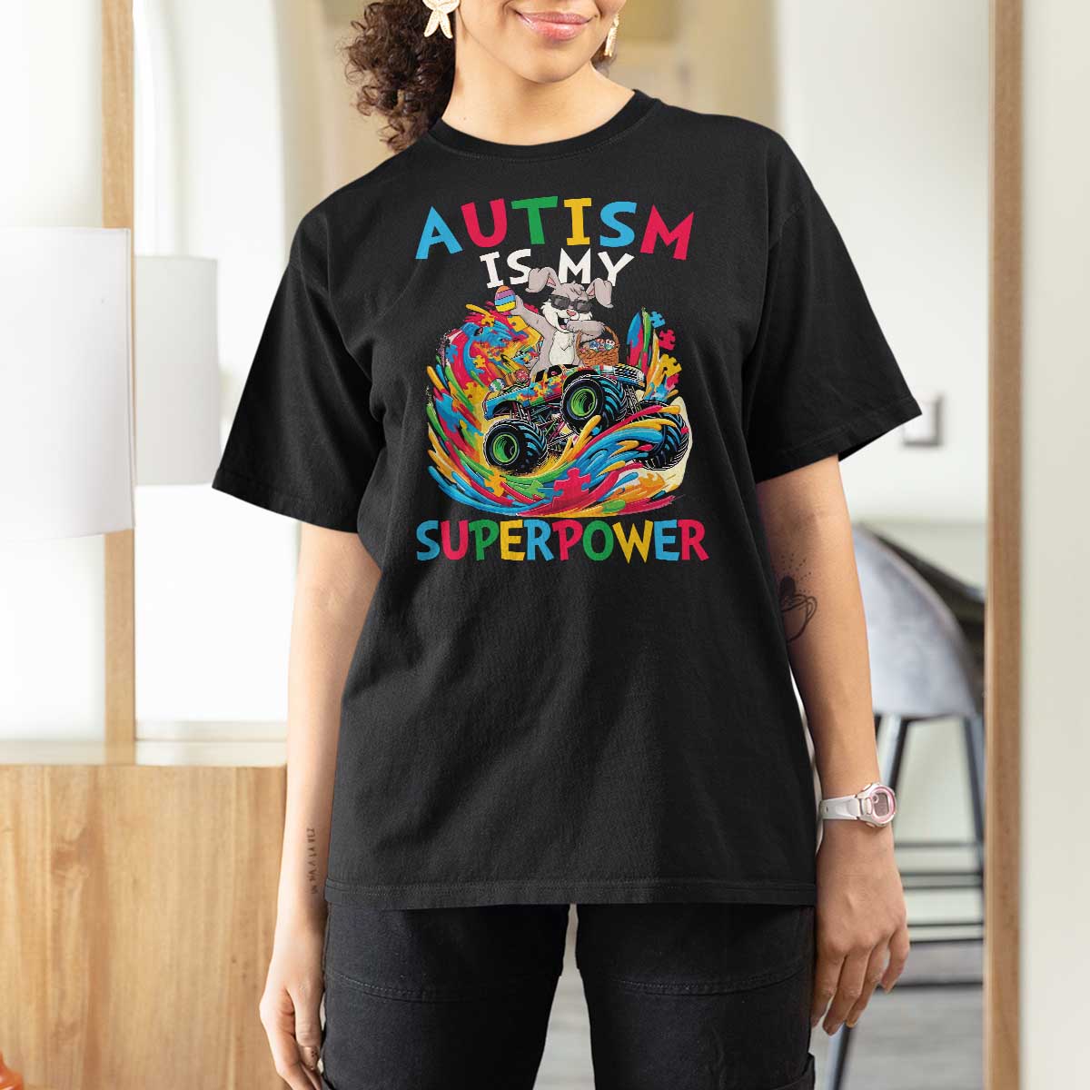 Autism Awareness Easter T Shirt For Women Dabbing Bunny Monster Truck Lovers