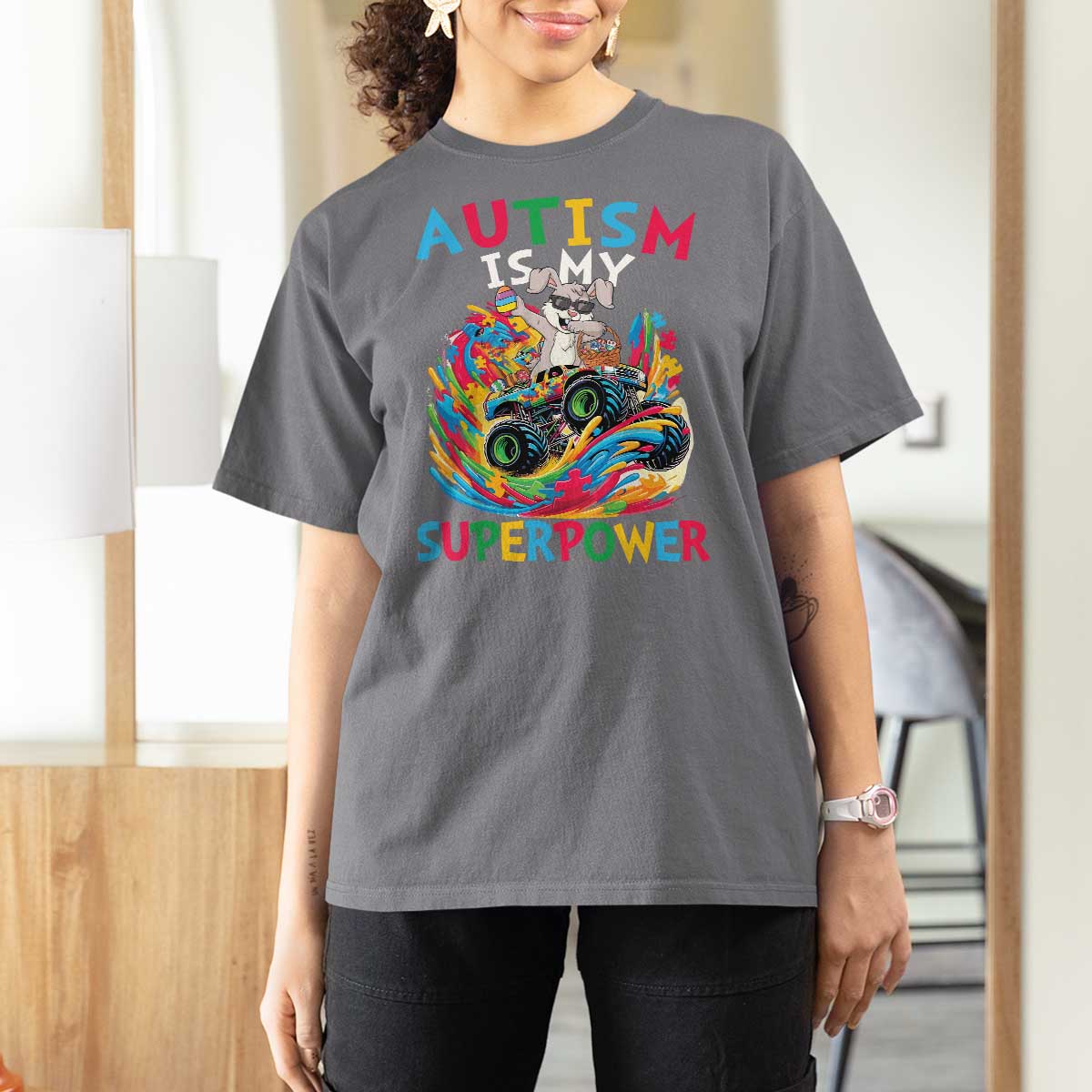 Autism Awareness Easter T Shirt For Women Dabbing Bunny Monster Truck Lovers