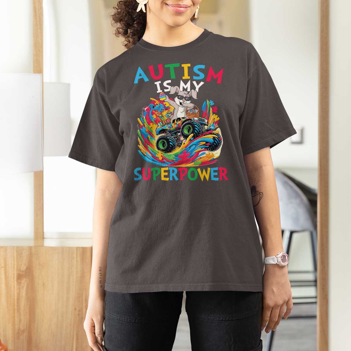 Autism Awareness Easter T Shirt For Women Dabbing Bunny Monster Truck Lovers