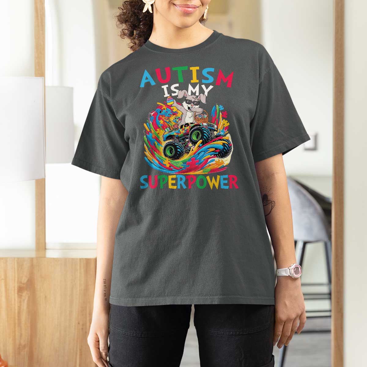 Autism Awareness Easter T Shirt For Women Dabbing Bunny Monster Truck Lovers