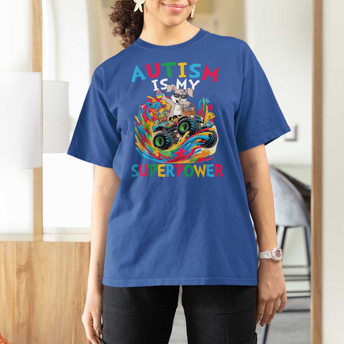 Autism Awareness Easter T Shirt For Women Dabbing Bunny Monster Truck Lovers
