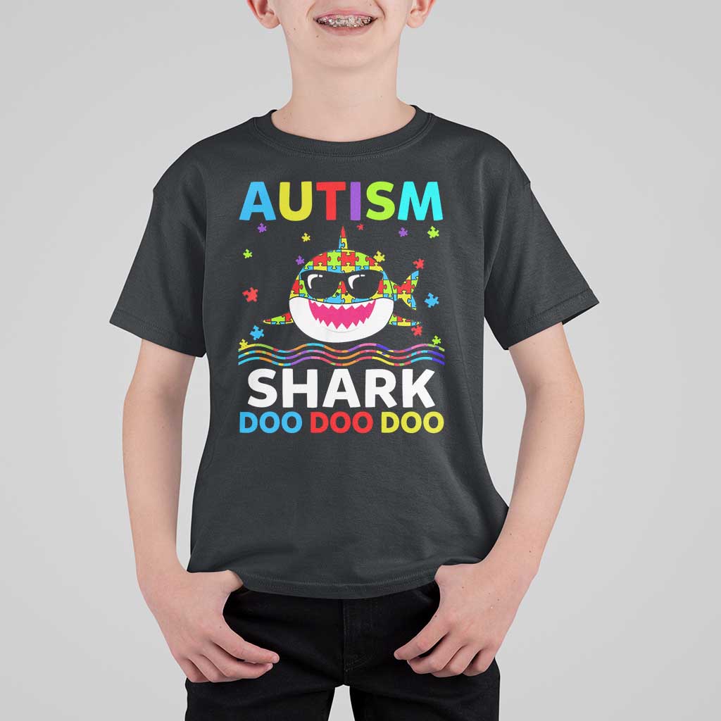 Funny Autism Shark T Shirt For Kid Puzzle Piece Autistic Mom Dad Sped Teacher